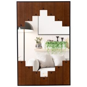 Espejo de pared rectangular con marco de llave de piano y gancho bidireccional 95 x 60 cm negro