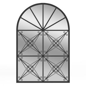 Espejo de ventana arqueado 58 x 87 cm con marco de metal negro para pared y salón