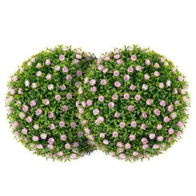 Juego de 2 bolas topiario artificiales 37 cm con flores rosas y protección solar