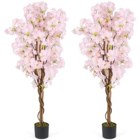 Árbol Artificial de Flor de Cerezo 150 cm Flores Rosas en Maceta de Vivero Decoración para Hogar Oficina
