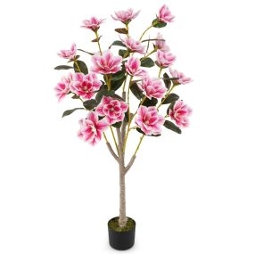 Árbol artificial de magnolia de 130 cm con hojas de PEVA y troncos multirramificados con musgo realista