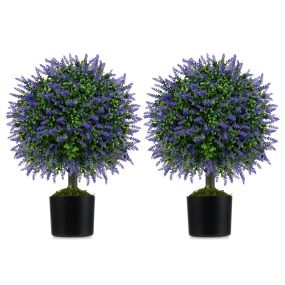 Juego de 2 árboles artificiales de lavanda en bola topiaria de 58 cm con maceta de cemento