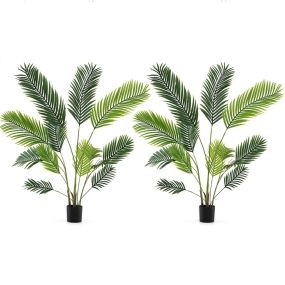 Set de 2 plantas artificiales tropicales de 140 cm en maceta de cemento para suelo hogar oficina
