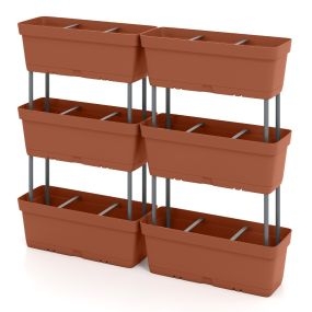 Cajas de jardinería de 6 piezas para jardín vertical elevado, diseño bricolaje, torre de plantación marrón