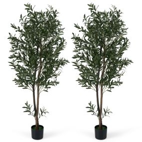 2 plantas artificiales de olivo 180 cm con frutos y musgo, base estable, verde y negro