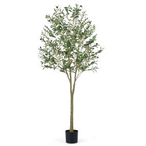 Árbol de olivo artificial 180 cm con maceta de plástico, 1296 hojas y 72 frutos verde
