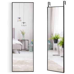 Espejo colgante de pared para puerta marco de aleación de aluminio cristal irrompible 120 x 37 cm negro