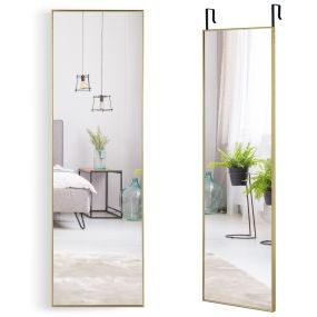 Espejo colgante de pared con marco de aleación de aluminio, cristal irrompible, 120 x 37 cm, dorado