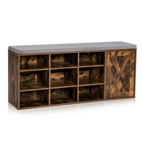 Banco industrial para zapatos de 3 niveles con cojín acolchado removible ajustable en altura 110,5 x 30 x 49 cm marrón
