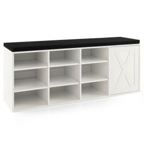 Banco zapatero industrial de 3 niveles con cojín acolchado removible ajustable en altura blanco 110,5 x 30 x 49 cm