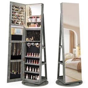 Armario joyero giratorio 360° con espejo de cuerpo entero, luces LED 3 colores, bloqueable, verde