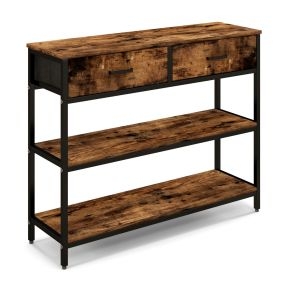 Mesa consola de sofá con 2 cajones plegables y estantes de metal marrón 100 x 30 x 80 cm