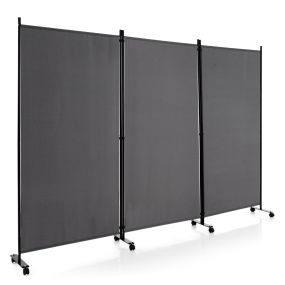Biombo separador de 3 paneles con ruedas gris de 180 cm para hogar y oficina