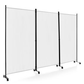 Biombo separador de 3 paneles con ruedas, pantalla de privacidad, 180 cm, blanco