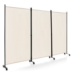 Biombo separador de 3 paneles con ruedas para privacidad 180 cm beige