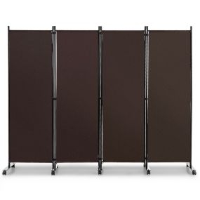 Biombo de 4 paneles con ruedas 225 x 30 x 173 cm marrón