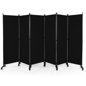 Biombo plegable de 6 paneles con ruedas bloqueables 334,5 x 30 x 172 cm negro