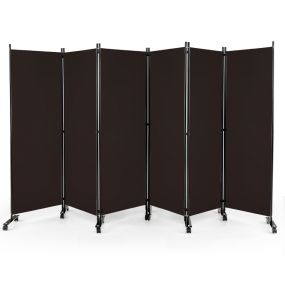 Biombo plegable de 6 paneles con ruedas bloqueables marrón 334,5 x 30 x 172 cm