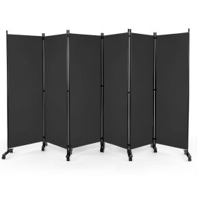 Biombo de 6 Paneles Separador de Ambientes Plegable con Ruedas Bloqueables Divisor para Salón y Dormitorio 334,5 x 30 x 172 cm Gris