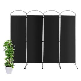 Biombo plegable de 4 paneles de tela negro 221 x 51 x 188 cm