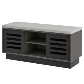 Banco zapatero con asiento, 6 compartimentos, 3 estantes y 2 puertas, gris, 99,5 x 34,5 x 46 cm