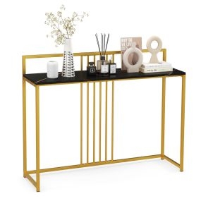 Mesa de entrada de mármol artificial con estructura de metal dorado 120 x 32 x 89 cm negro