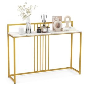 Mesa de entrada de mármol artificial y metal dorado 120 x 32 x 89 cm blanco