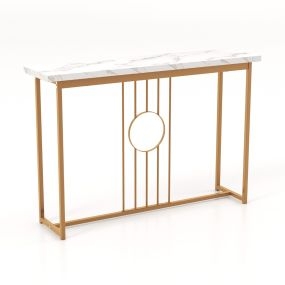 Mesa consola moderna blanca con marco dorado 120 x 30 x 80,5 cm