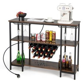 Armario bar de vinos con estación de carga, 2 portavasos, 15 botellas, industrial, marrón, 113 x 35 x 85 cm