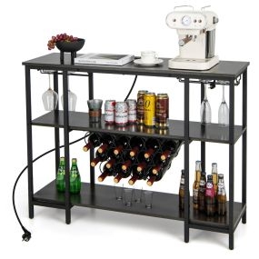 Armario bar de vinos con estación de carga, 2 portavasos, 15 botellas, industrial, gris, 113 x 35 x 85 cm