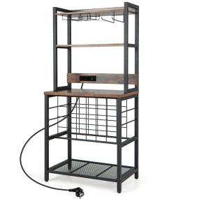 Barra para vinos industrial con 4 niveles y tomas de corriente 76 x 48 x 162,5 cm marrón