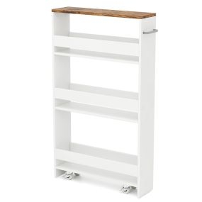 Carro de almacenamiento estrecho con 4 estantes y ruedas 48 x 13 x 81 cm marrón
