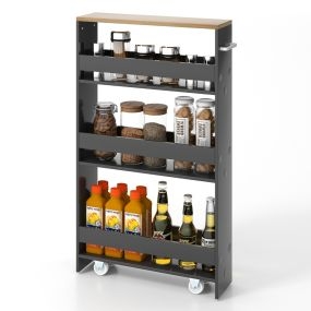 Carro de almacenamiento estrecho con 4 estantes y ruedas 48 x 13 x 81 cm gris