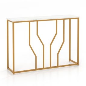 Mesa consola moderna de metal con tablero de mármol artificial 110 x 30 x 80 cm blanco