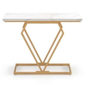 Mesa consola estrecha de mármol sintético con marco geométrico diamante 100 cm antivuelco blanca