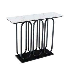 Mesa consola de mármol con almohadillas ajustables estructura de metal y kit antivuelco 100 x 30 x 80 cm negro
