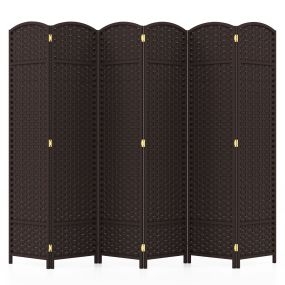 Separador de Ambientes Plegable de 6 Paneles Biombo de 170 cm con Textura Tejida Mano Marco de Madera Maciza para Sala de Estar Marrón