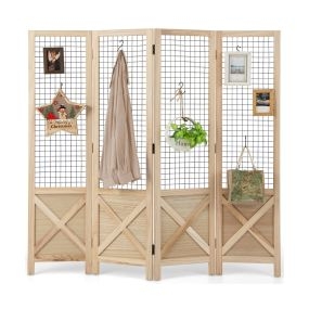 Separador de espacios de privacidad plegable de 4 paneles de madera natural para hogar y oficina