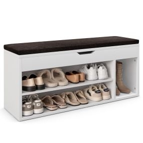 Zapatero con Asiento Banco de Zapatos Almacenamiento Taburete 104 x 30 x 48 cm Blanco y Marrón