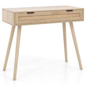 Mesa de ratán con cajón estilo bohemio para entrada, pasillo, sofá o dormitorio natural
