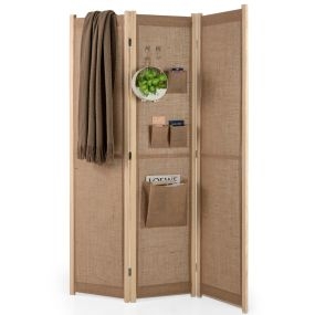 Pantalla plegable de privacidad 4 paneles con bolsas de almacenaje y ganchos beige para hogar y oficina