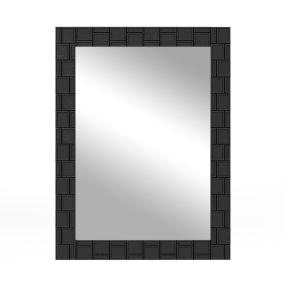 Espejo de pared 80x60 cm moderno con marco de madera maciza de caucho, colgante vertical y horizontal, rectangular para baño, dormitorio y vestíbulo