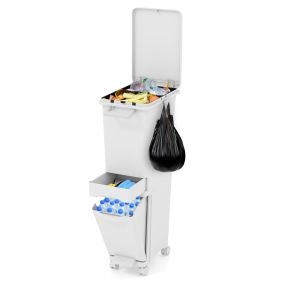 Cubo de basura multifuncional 3 en 1 para cocina con cajón, 2 compartimentos y pedal