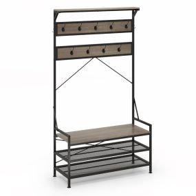 Banco para zapatos con estante y 11 ganchos de metal industrial gris 102 x 40 x 184 cm