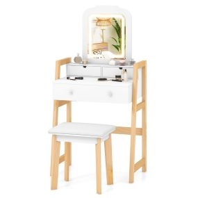 Conjunto de tocador y taburete con espejo iluminado 3 cajones 64 x 40 x 130-137,5 cm blanco