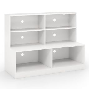 Banco y armario de almacenaje 2 en 1 con 6 cubos abiertos antivuelco 120 x 50 x 90 cm blanco