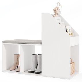 Banco de almacenamiento para zapatos con cojín extraíble y compartimientos laterales blanco