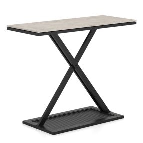 Mesa consola con encimera de mármol artificial, marco metálico y almohadillas ajustables 100 x 40 x 77,5 cm blanco y negro