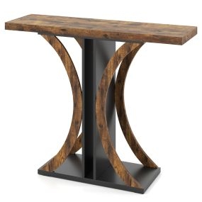 Mesa consola industrial rectangular con marco geométrico para entrada, sala o pasillo marrón rústico