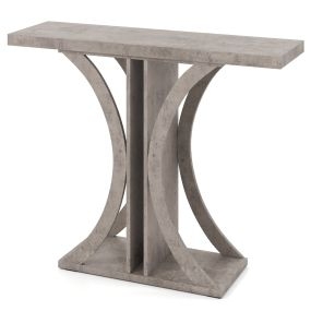 Mesa consola industrial rectangular con marco geométrico gris para entrada, sala y pasillo